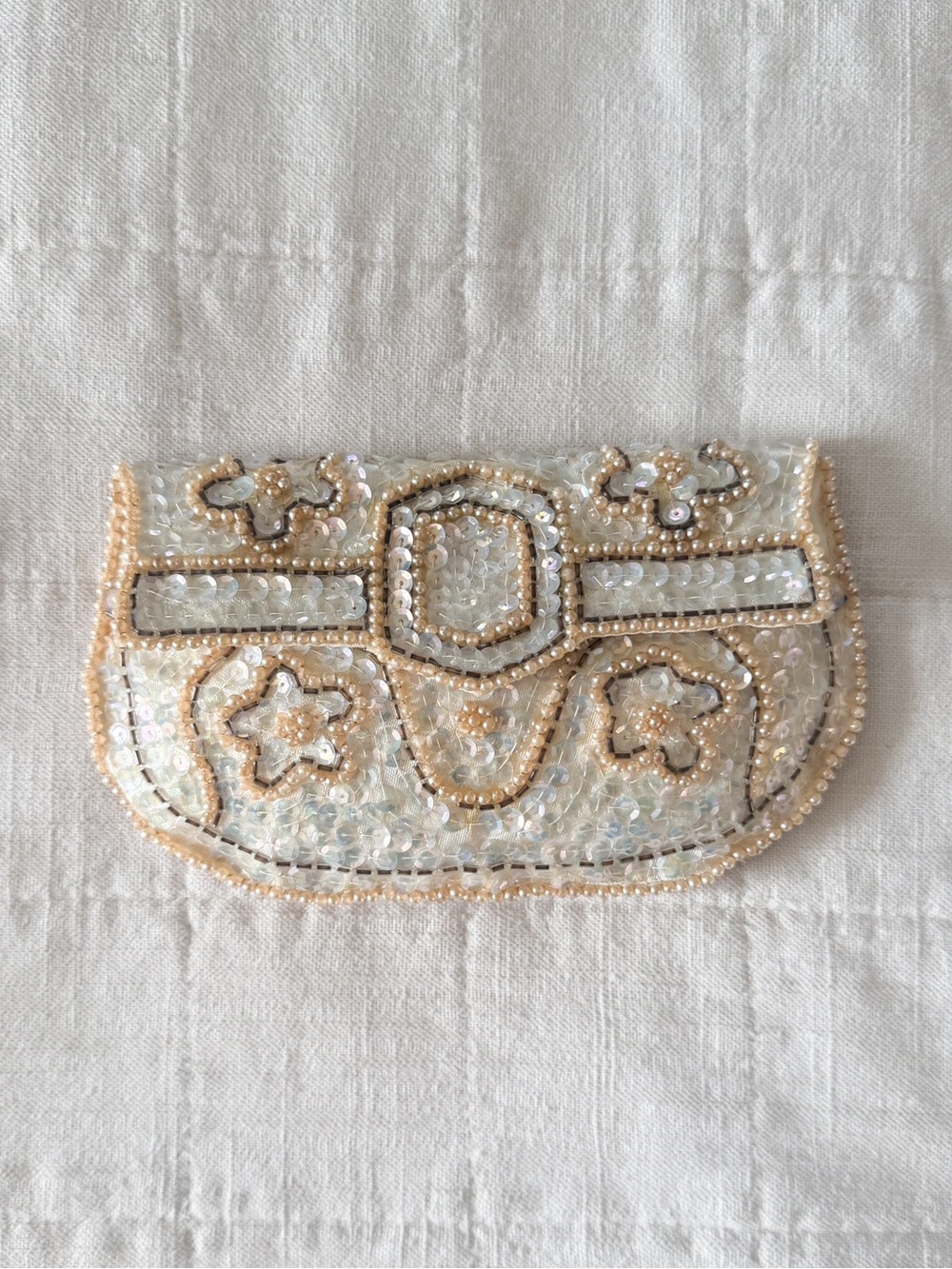 Vintage Ivory & Pearl Beaded Evening Clutch